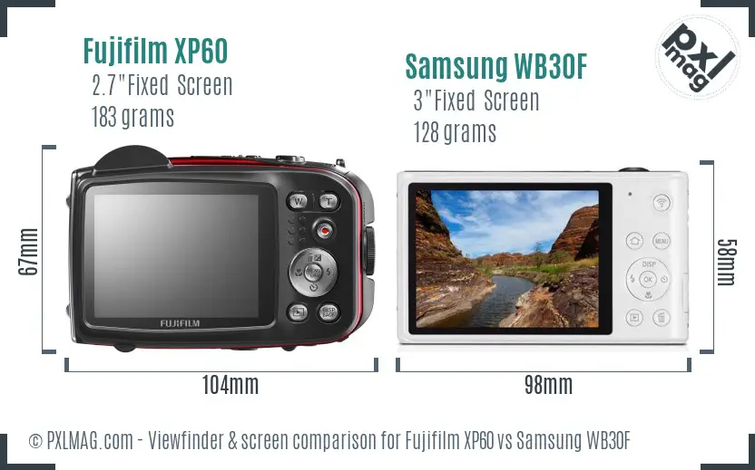 Fujifilm XP60 vs Samsung WB30F Screen and Viewfinder comparison Fujifilm XP60 vs Samsung WB30F Screen and Viewfinder comparison
