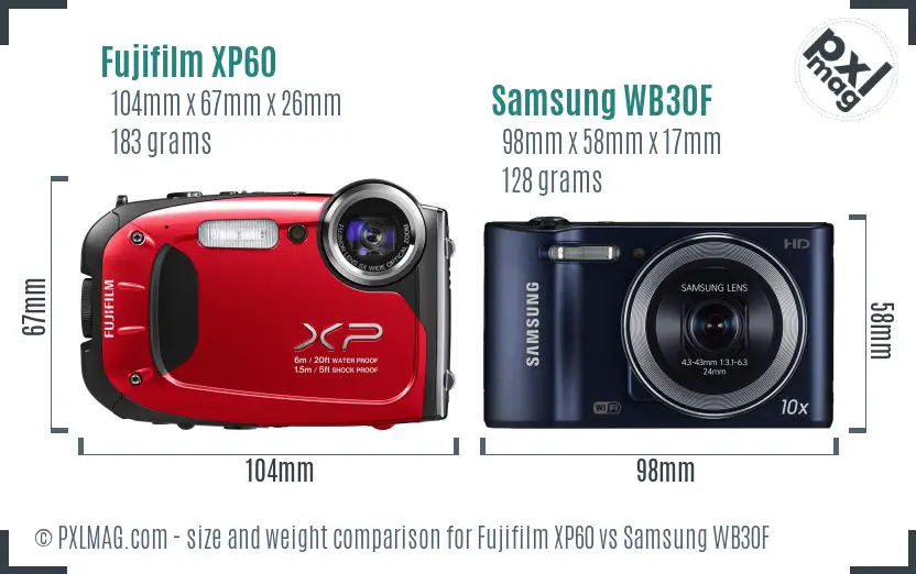 Fujifilm XP60 vs Samsung WB30F size comparison Fujifilm XP60 vs Samsung WB30F size comparison