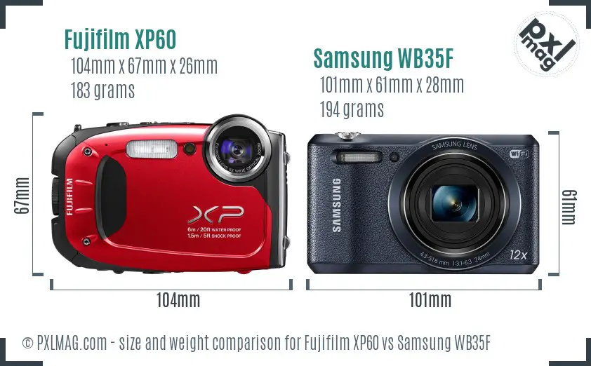 Fujifilm XP60 vs Samsung WB35F size comparison