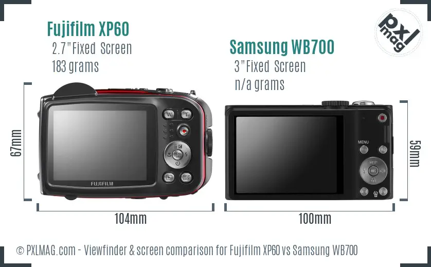 Fujifilm XP60 vs Samsung WB700 Screen and Viewfinder comparison Fujifilm XP60 vs Samsung WB700 Screen and Viewfinder comparison