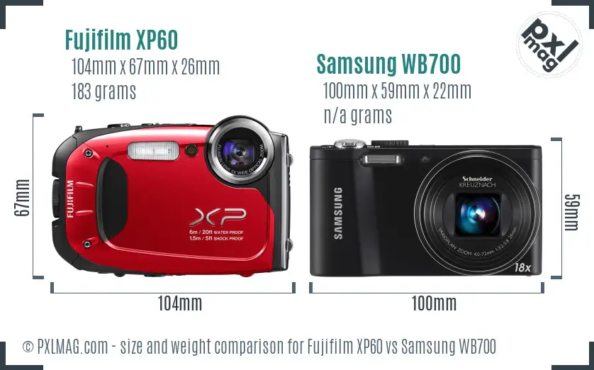 Fujifilm XP60 vs Samsung WB700 size comparison Fujifilm XP60 vs Samsung WB700 size comparison