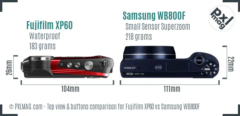 Fujifilm XP60 vs Samsung WB800F top view buttons comparison