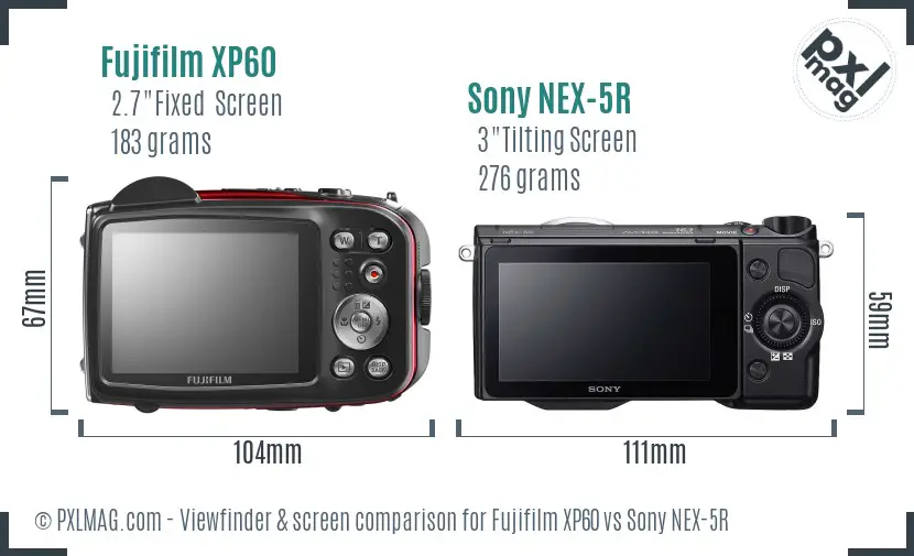 Fujifilm XP60 vs Sony NEX-5R Screen and Viewfinder comparison
