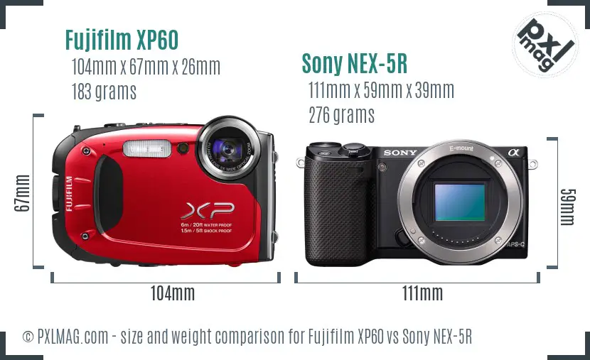 Fujifilm XP60 vs Sony NEX-5R size comparison