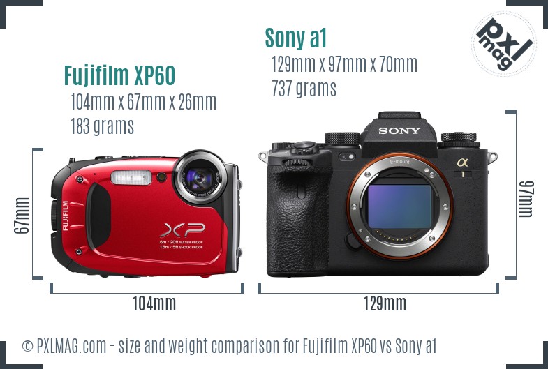 Fujifilm XP60 vs Sony a1 size comparison