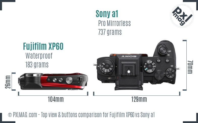 Fujifilm XP60 vs Sony a1 top view buttons comparison