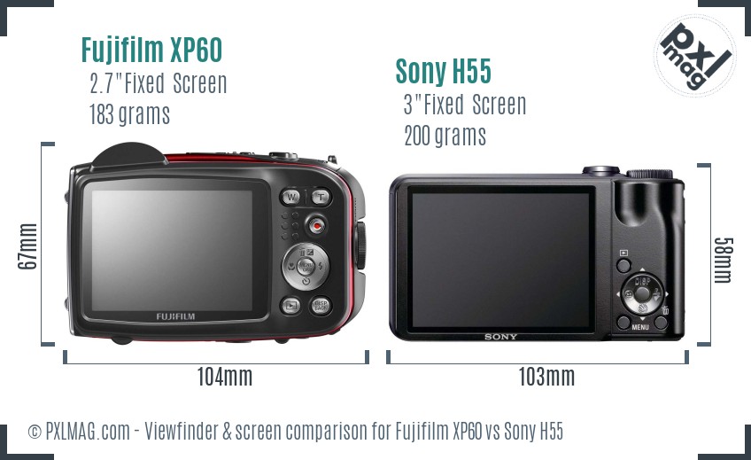 Fujifilm XP60 vs Sony H55 Screen and Viewfinder comparison