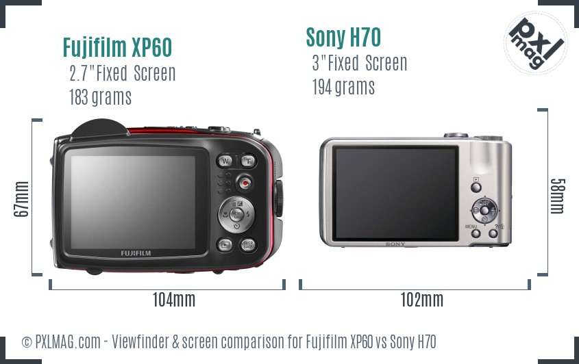 Fujifilm XP60 vs Sony H70 Screen and Viewfinder comparison