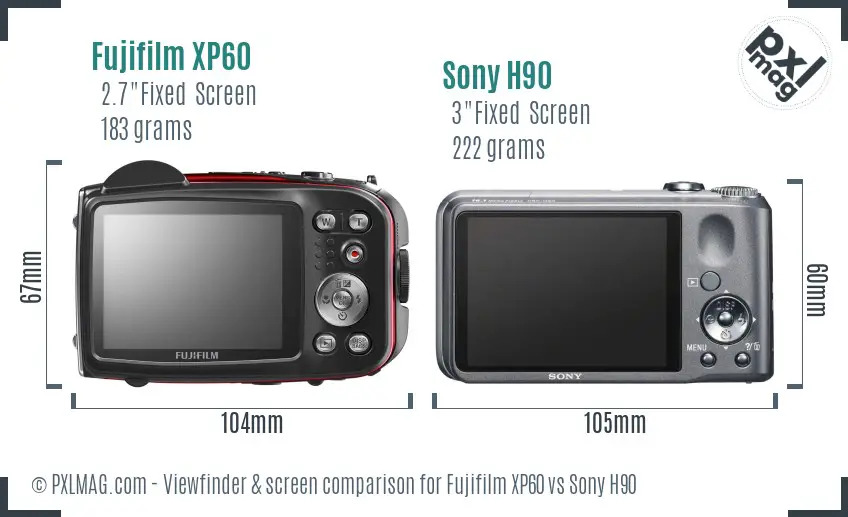 Fujifilm XP60 vs Sony H90 Screen and Viewfinder comparison