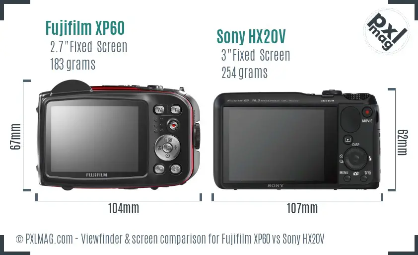 Fujifilm XP60 vs Sony HX20V Screen and Viewfinder comparison