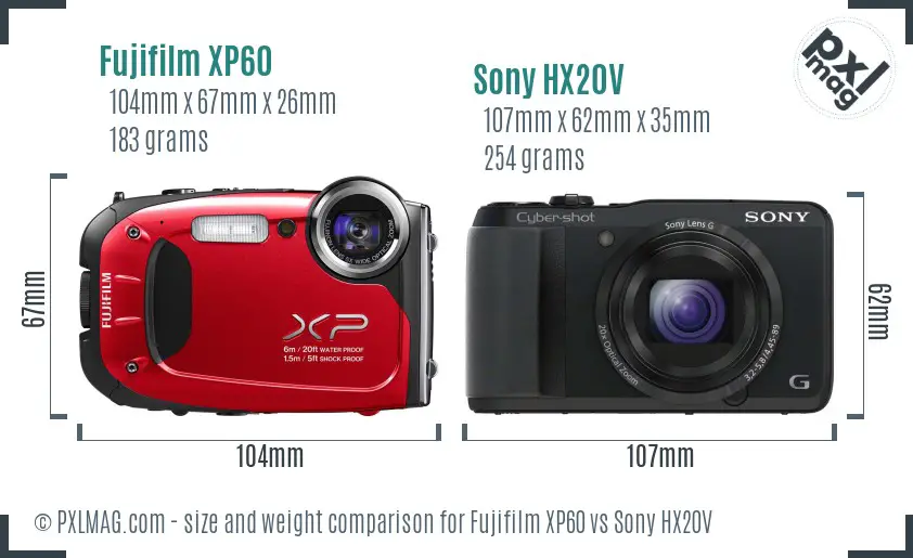 Fujifilm XP60 vs Sony HX20V size comparison