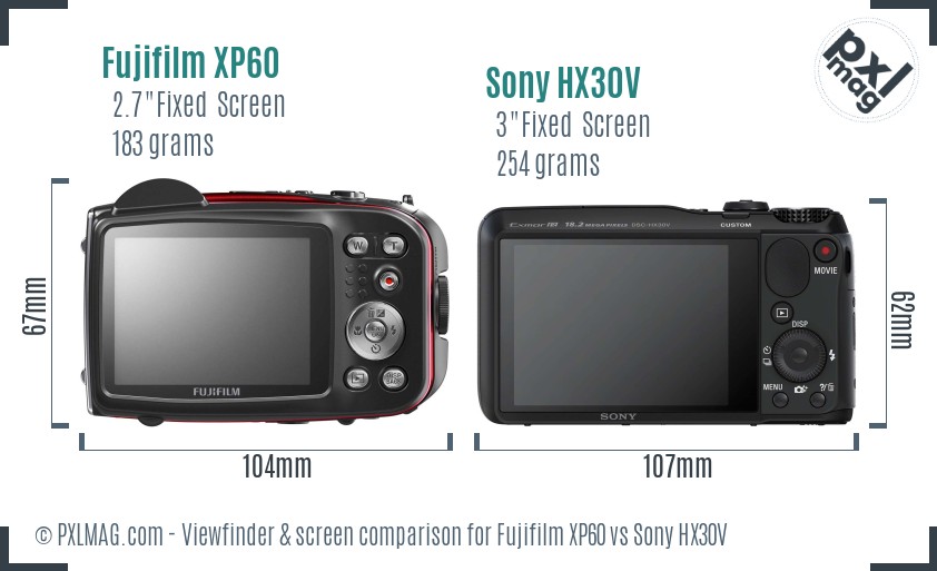 Fujifilm XP60 vs Sony HX30V Screen and Viewfinder comparison