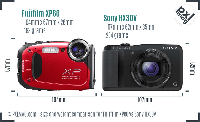 Fujifilm XP60 vs Sony HX30V size comparison