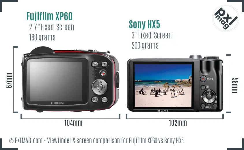 Fujifilm XP60 vs Sony HX5 Screen and Viewfinder comparison Fujifilm XP60 vs Sony HX5 Screen and Viewfinder comparison