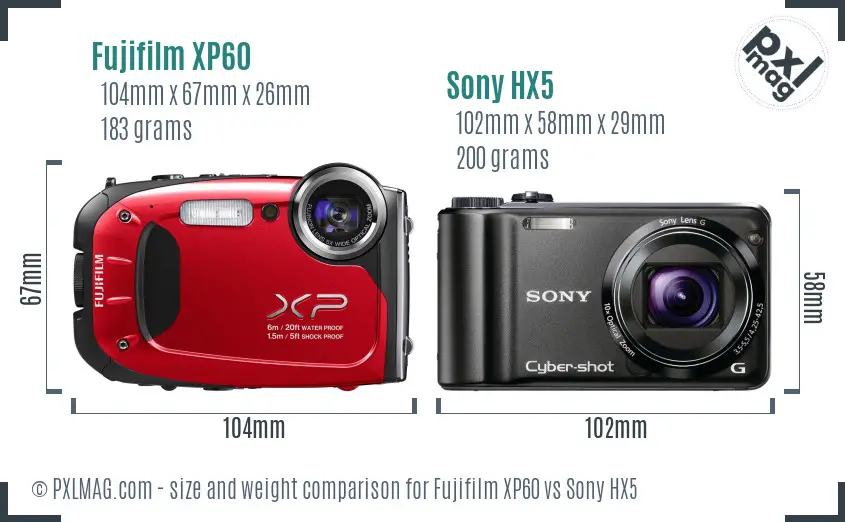 Fujifilm XP60 vs Sony HX5 size comparison Fujifilm XP60 vs Sony HX5 size comparison