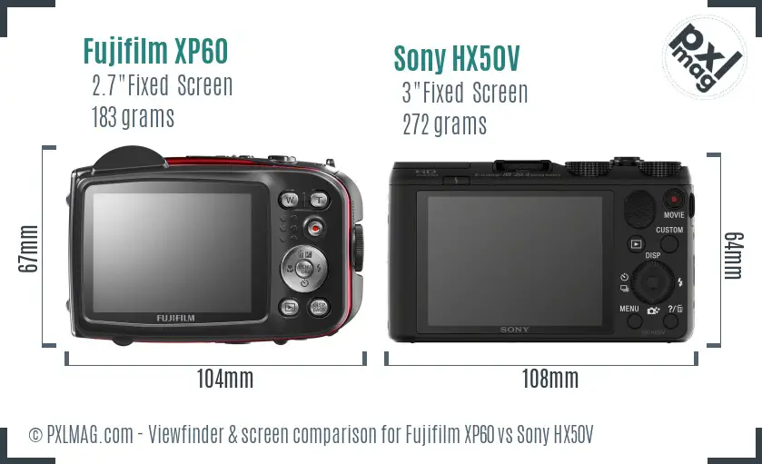 Fujifilm XP60 vs Sony HX50V Screen and Viewfinder comparison