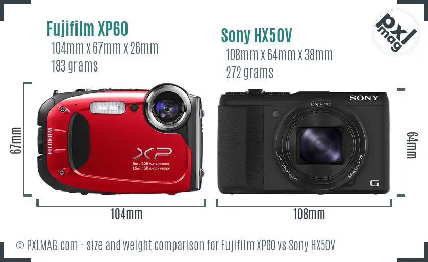 Fujifilm XP60 vs Sony HX50V size comparison