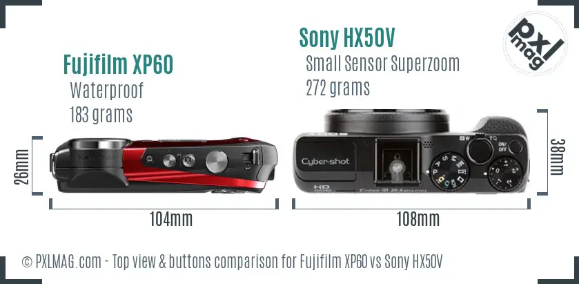 Fujifilm XP60 vs Sony HX50V top view buttons comparison