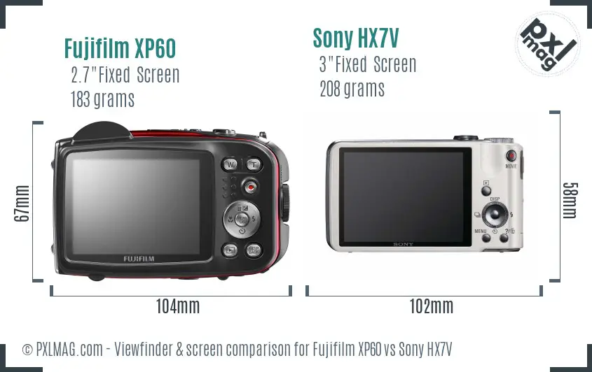 Fujifilm XP60 vs Sony HX7V Screen and Viewfinder comparison