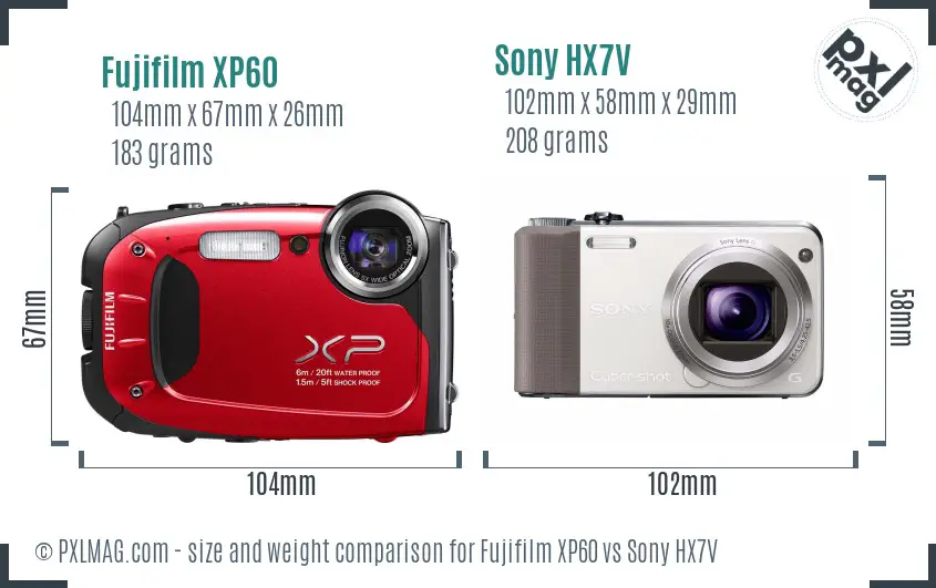 Fujifilm XP60 vs Sony HX7V size comparison