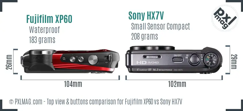 Fujifilm XP60 vs Sony HX7V top view buttons comparison