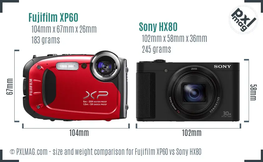 Fujifilm XP60 vs Sony HX80 size comparison