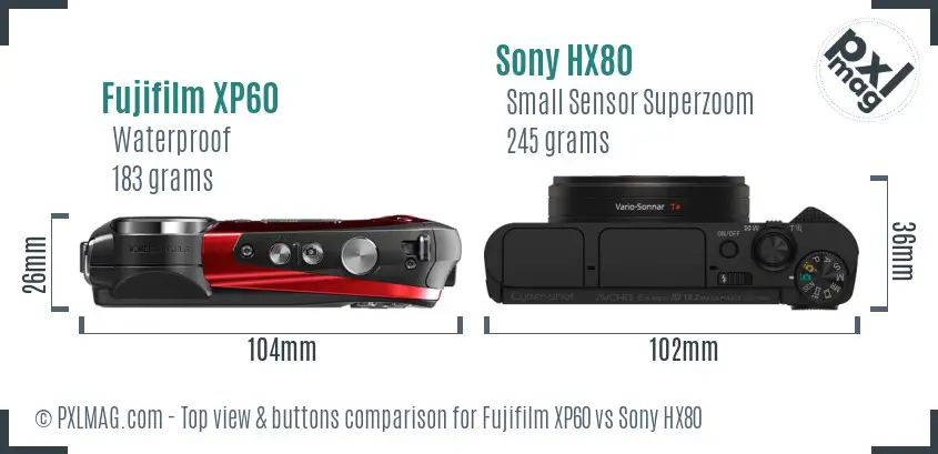 Fujifilm XP60 vs Sony HX80 top view buttons comparison