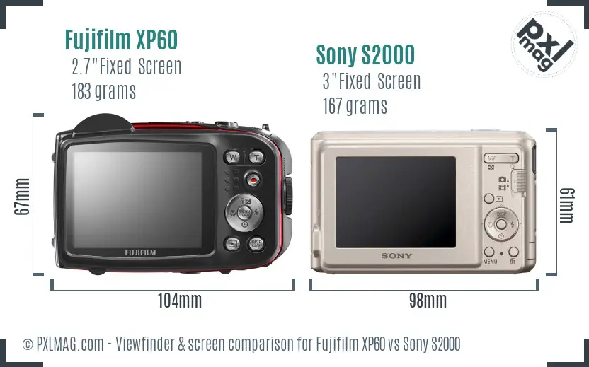 Fujifilm XP60 vs Sony S2000 Screen and Viewfinder comparison