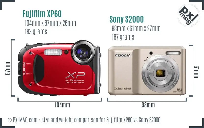 Fujifilm XP60 vs Sony S2000 size comparison