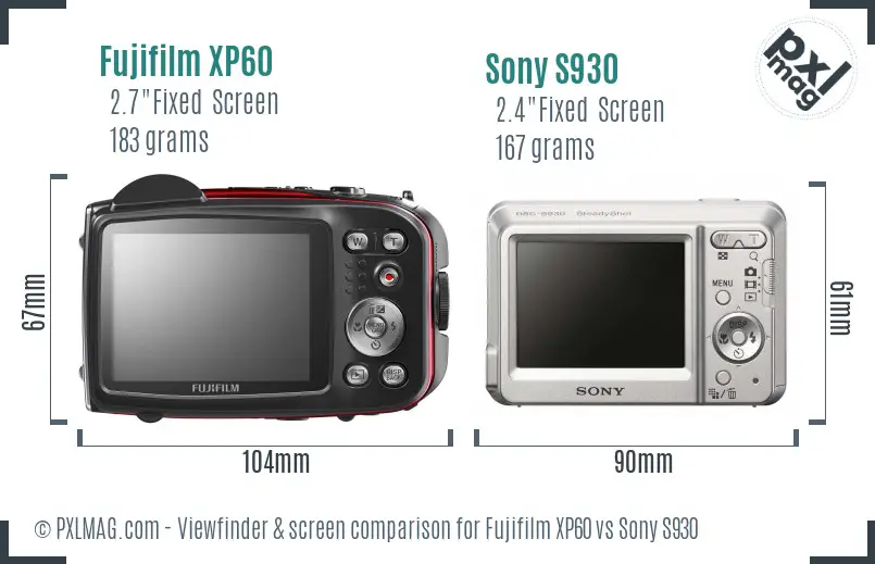 Fujifilm XP60 vs Sony S930 Screen and Viewfinder comparison