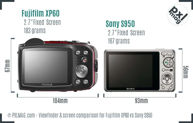 Fujifilm XP60 vs Sony S950 Screen and Viewfinder comparison