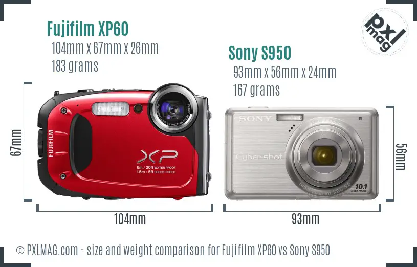 Fujifilm XP60 vs Sony S950 size comparison