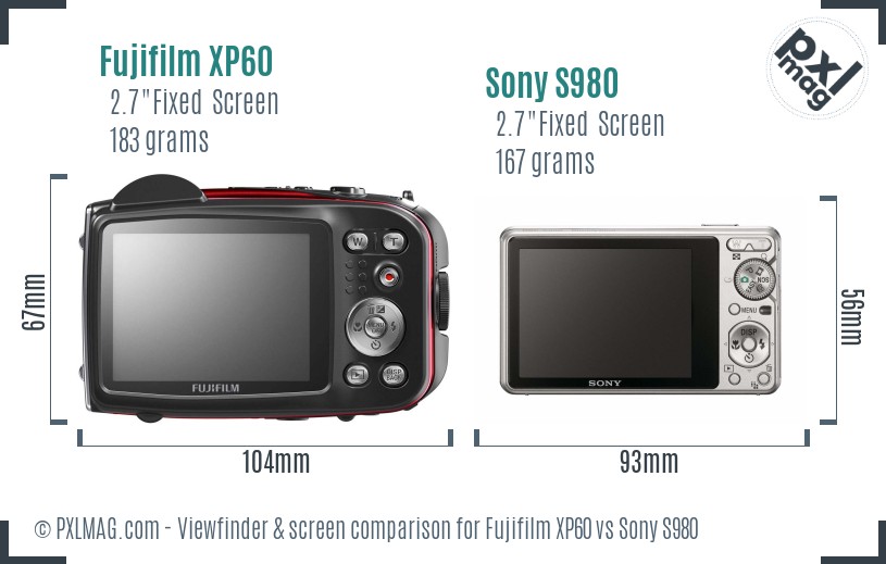 Fujifilm XP60 vs Sony S980 Screen and Viewfinder comparison