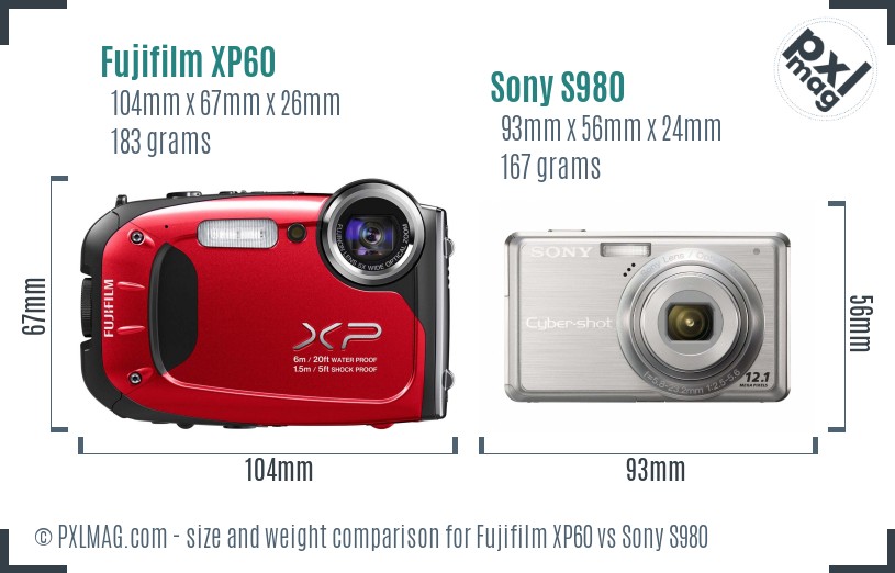 Fujifilm XP60 vs Sony S980 size comparison