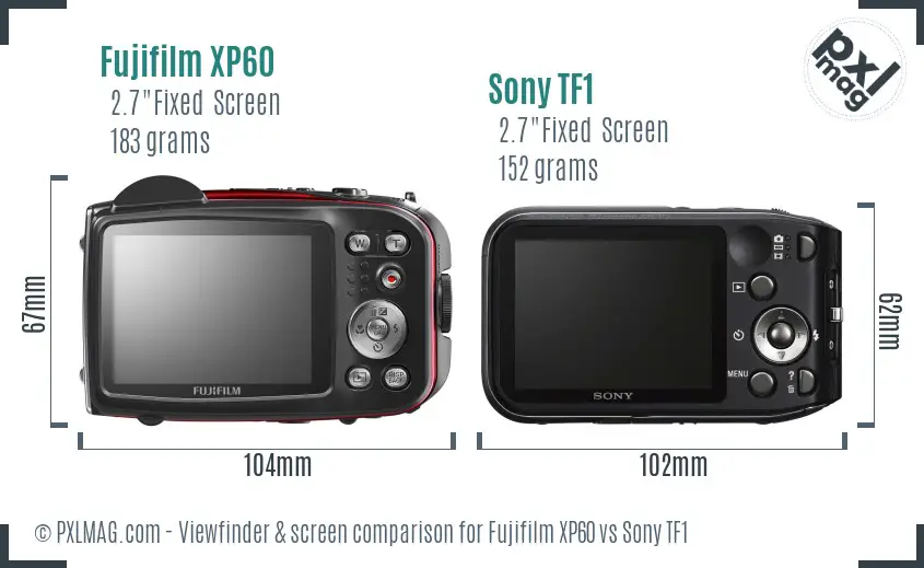 Fujifilm XP60 vs Sony TF1 Screen and Viewfinder comparison