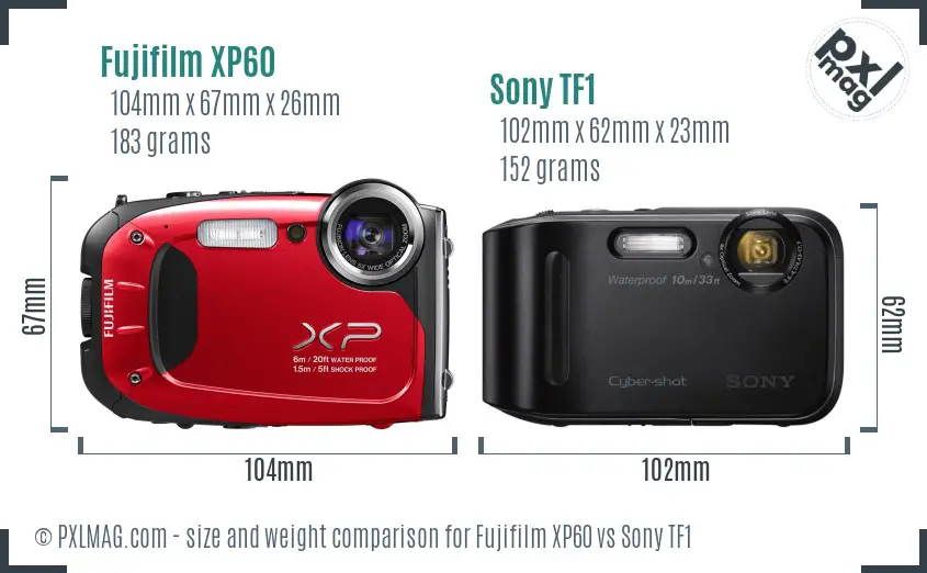 Fujifilm XP60 vs Sony TF1 size comparison