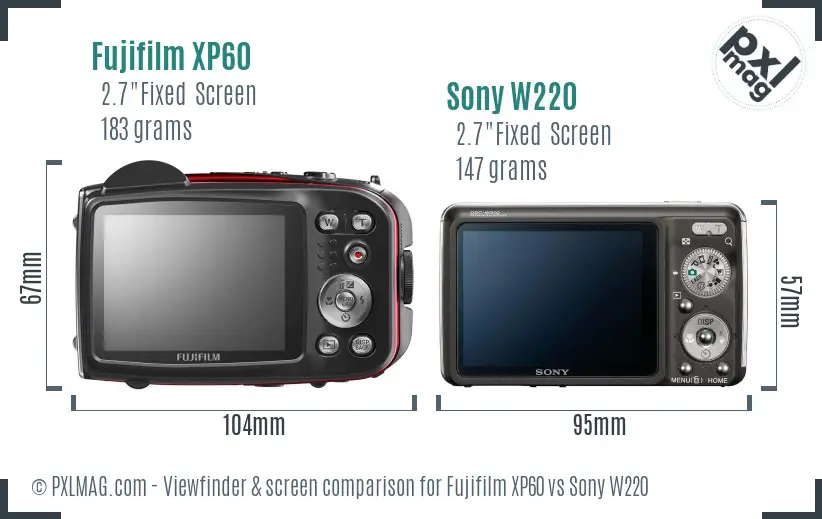 Fujifilm XP60 vs Sony W220 Screen and Viewfinder comparison