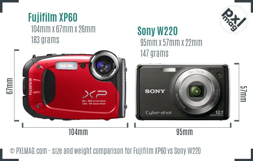 Fujifilm XP60 vs Sony W220 size comparison