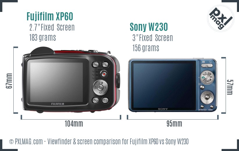 Fujifilm XP60 vs Sony W230 Screen and Viewfinder comparison