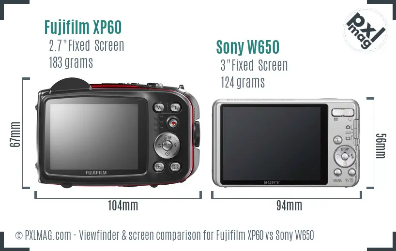 Fujifilm XP60 vs Sony W650 Screen and Viewfinder comparison Fujifilm XP60 vs Sony W650 Screen and Viewfinder comparison