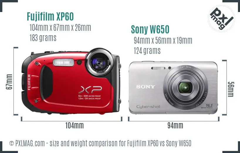 Fujifilm XP60 vs Sony W650 size comparison Fujifilm XP60 vs Sony W650 size comparison