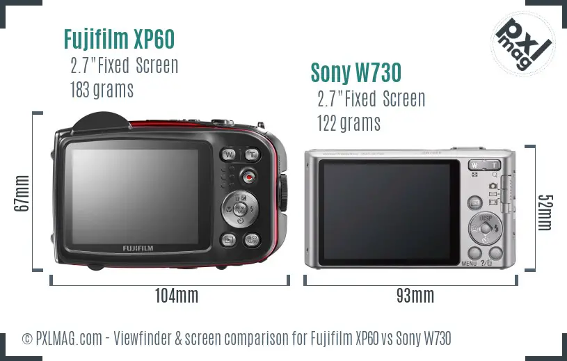 Fujifilm XP60 vs Sony W730 Screen and Viewfinder comparison