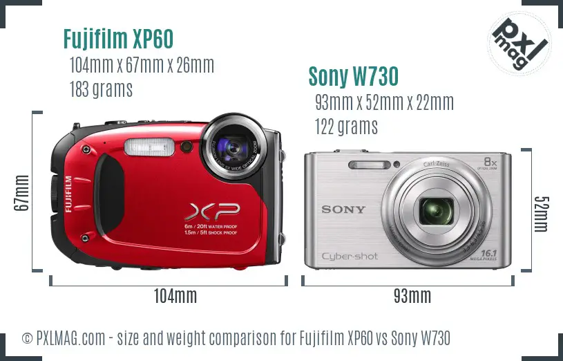 Fujifilm XP60 vs Sony W730 size comparison