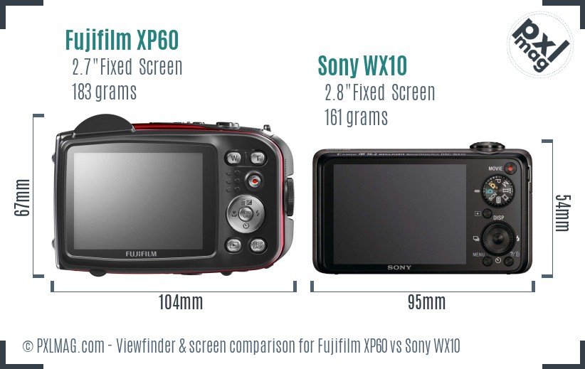 Fujifilm XP60 vs Sony WX10 Screen and Viewfinder comparison