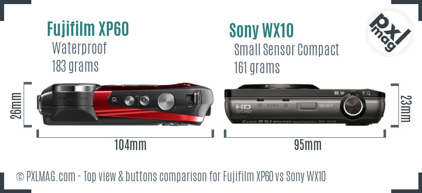 Fujifilm XP60 vs Sony WX10 top view buttons comparison