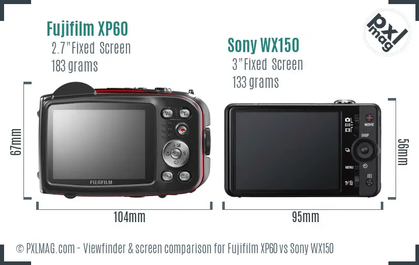 Fujifilm XP60 vs Sony WX150 Screen and Viewfinder comparison Fujifilm XP60 vs Sony WX150 Screen and Viewfinder comparison