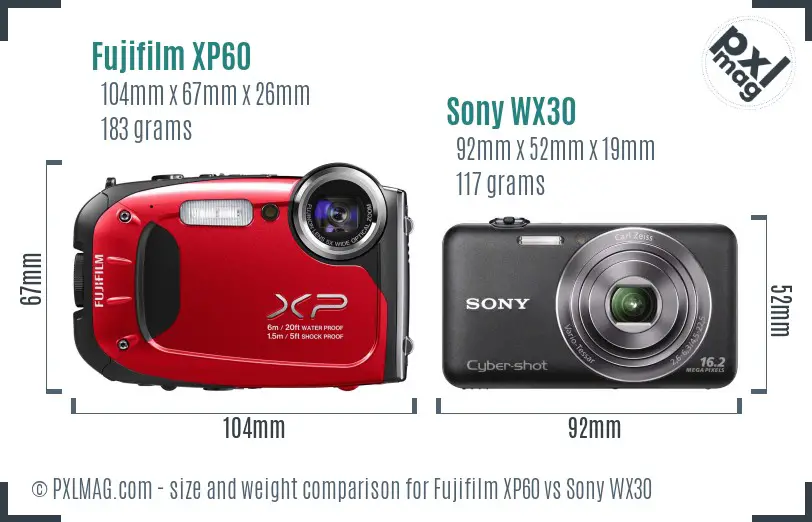 Fujifilm XP60 vs Sony WX30 size comparison Fujifilm XP60 vs Sony WX30 size comparison