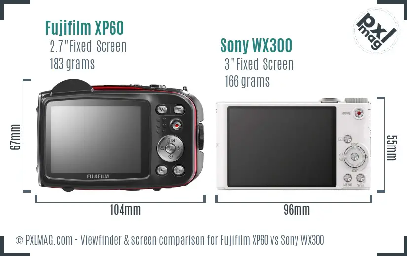 Fujifilm XP60 vs Sony WX300 Screen and Viewfinder comparison