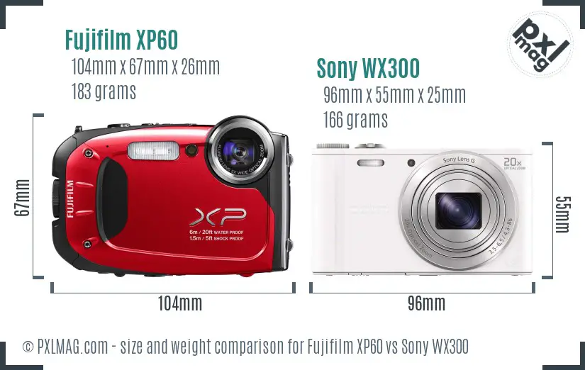 Fujifilm XP60 vs Sony WX300 size comparison