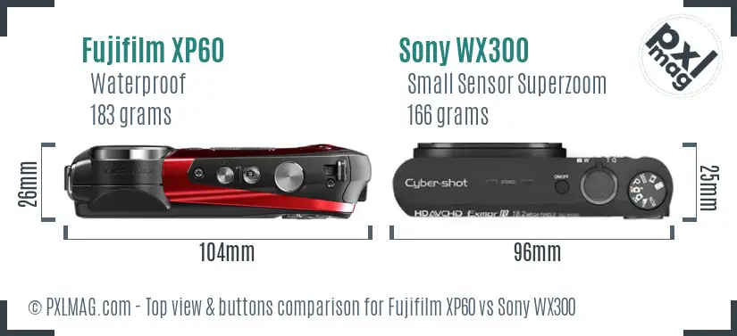 Fujifilm XP60 vs Sony WX300 top view buttons comparison